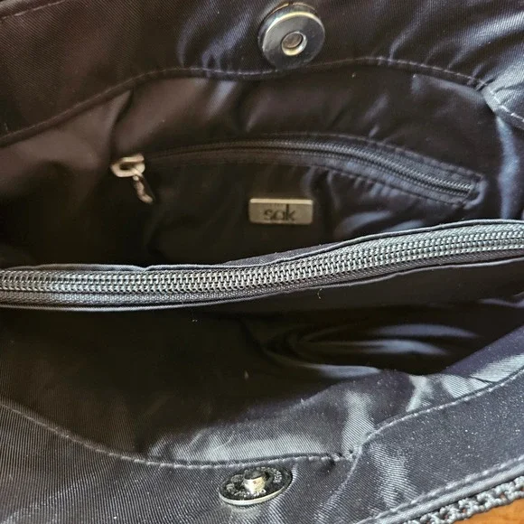 The Sak Black Crochet Woven Tote Bag with‎ Leather Handles Boho Shoulder Purse - Picture 5 of 5